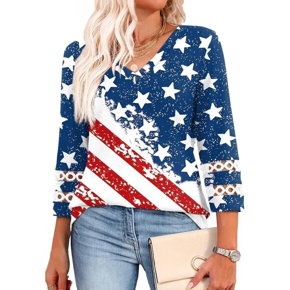 Tops - Womens Multicolor Dressy Casual Blouses Trendy V Neck T Shirts Summer Tops